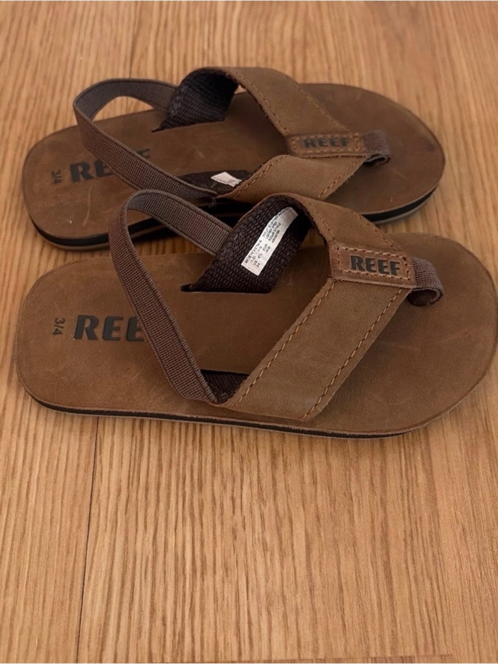 Reef Baby Size 3/4 Tan/Brown Leather Backstrap Flip Sandals